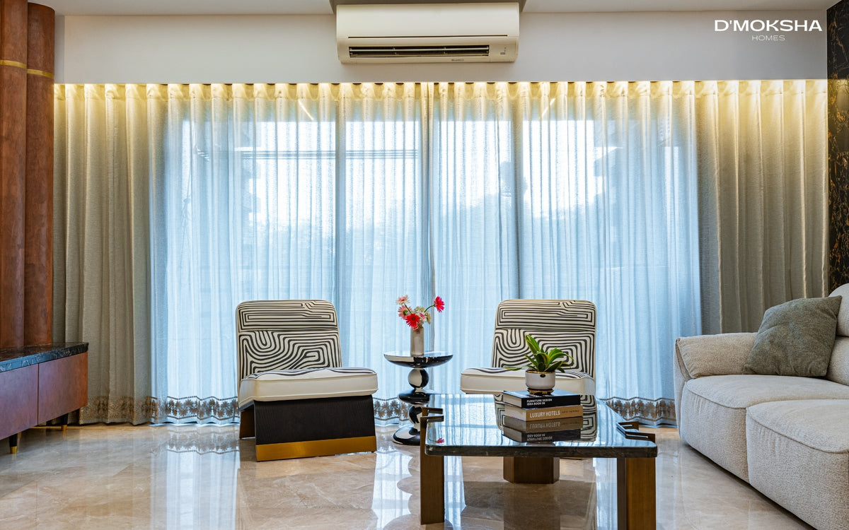 D'Moksha curtain installation at Sheth Beaumonte Towers, Sion