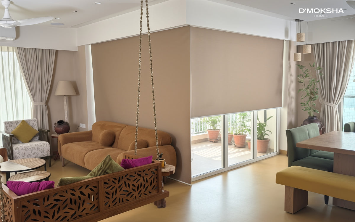 D'Moksha curtain installation at Lodha Bellagio, Powai — second room
